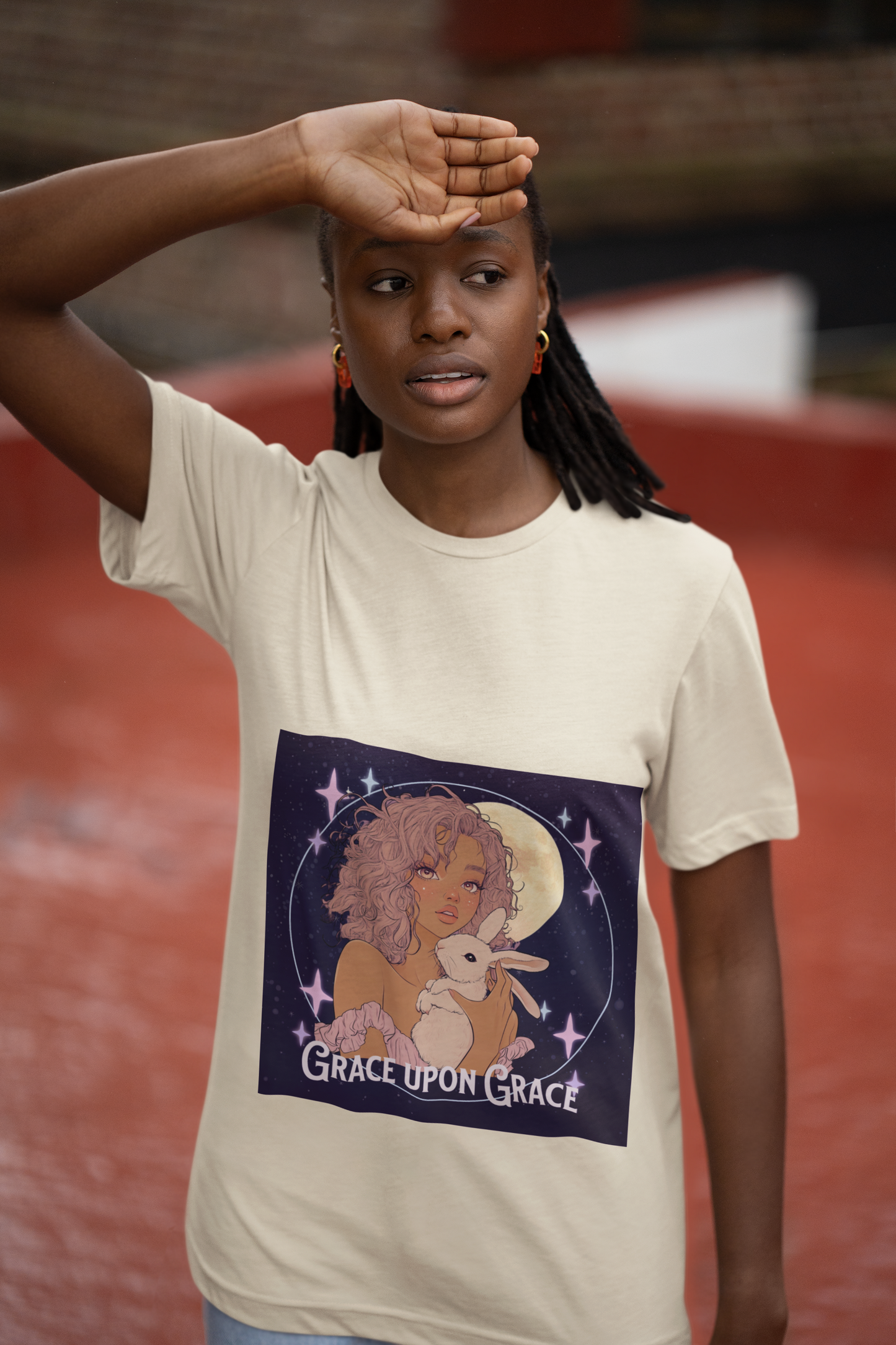 Grace Upon Grace Unisex Softstyle T-Shirt - Cozy Rabbit Illustrative Tee